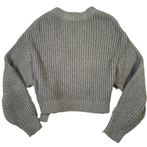 H&M Divided Ribbed Knit Wrap Cardigan Sweater Size M Gray Cropped - Picture 3 of 14